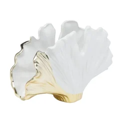 KARE Ginkgo Elegance vaas, hoogte 18 cm, steengoed, wit, goud