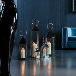 KARE lantaarn Giardino zilver, set van 4, roestvrij staal, glas