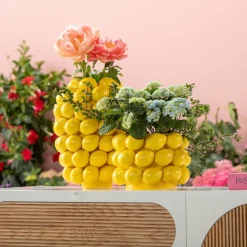 KARE Vaas Citroensap, hoogte 40 cm, Ø 31 cm, porselein, geel