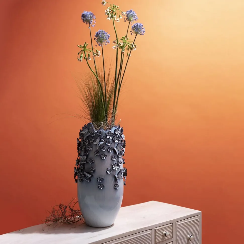 KARE Vlinders vaas, lichtblauw, hoogte 50 cm, steengoed