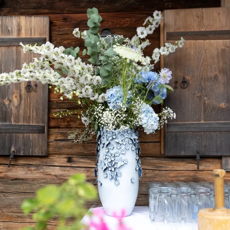 KARE Vlinders vaas, lichtblauw, hoogte 50 cm, steengoed