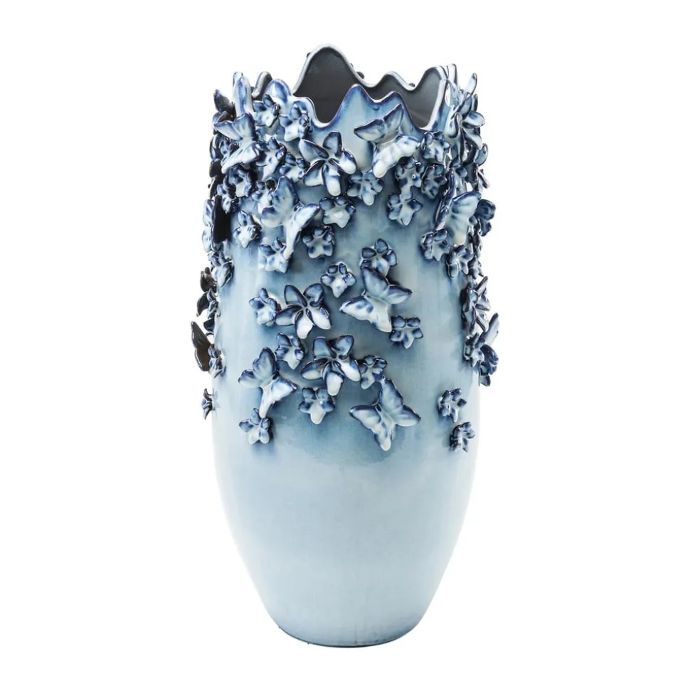 KARE Vlinders vaas, lichtblauw, hoogte 50 cm, steengoed