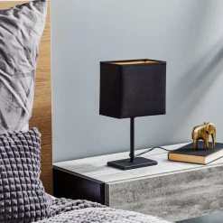 Kate tafellamp met stoffen kap, zwart/goud