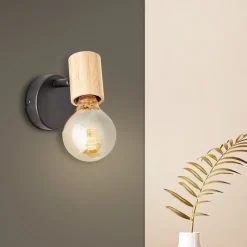 Kerry wandspot, zwart/natuur, breedte 9 cm, bamboe