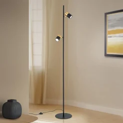 Kevin vloerlamp, 2-lamps, zwart/goud