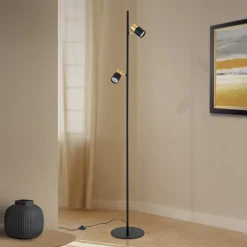 Kevin vloerlamp, 2-lamps, zwart/goud
