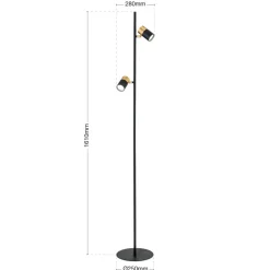 Kevin vloerlamp, 2-lamps, zwart/goud