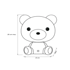 Kindertafellamp Dodo beer, wit, dimbaar, ABS