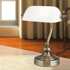 Klassieke bankier tafellamp Zora met glazen kap