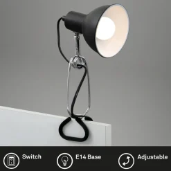 Klemlamp Fix, metalen kap, zwart