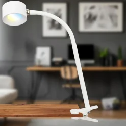 Klemlamp Tari, wit, CCT, touchdimmer, USB