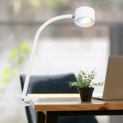 Klemlamp Tari, wit, CCT, touchdimmer, USB