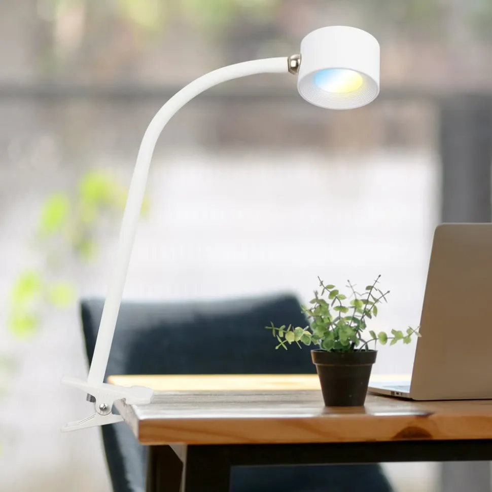 Klemlamp Tari, wit, CCT, touchdimmer, USB