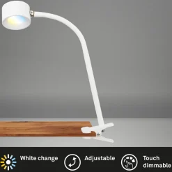 Klemlamp Tari, wit, CCT, touchdimmer, USB