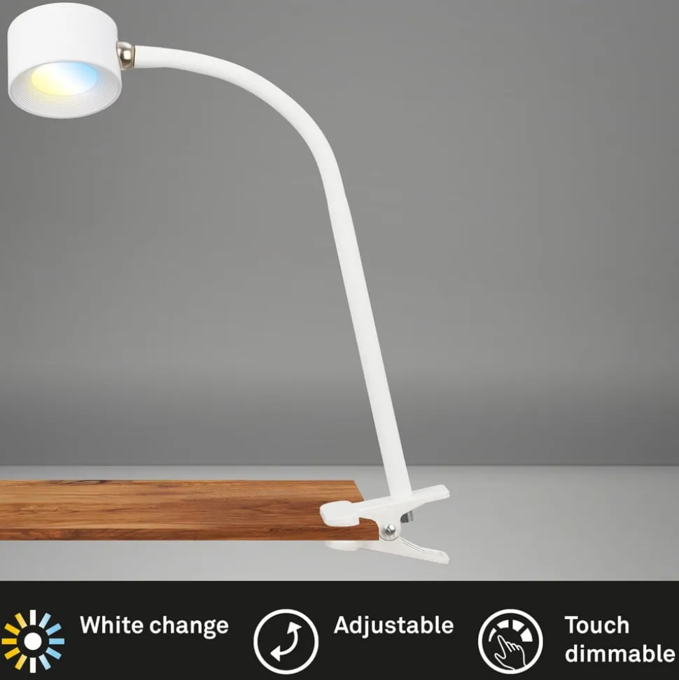 Klemlamp Tari, wit, CCT, touchdimmer, USB