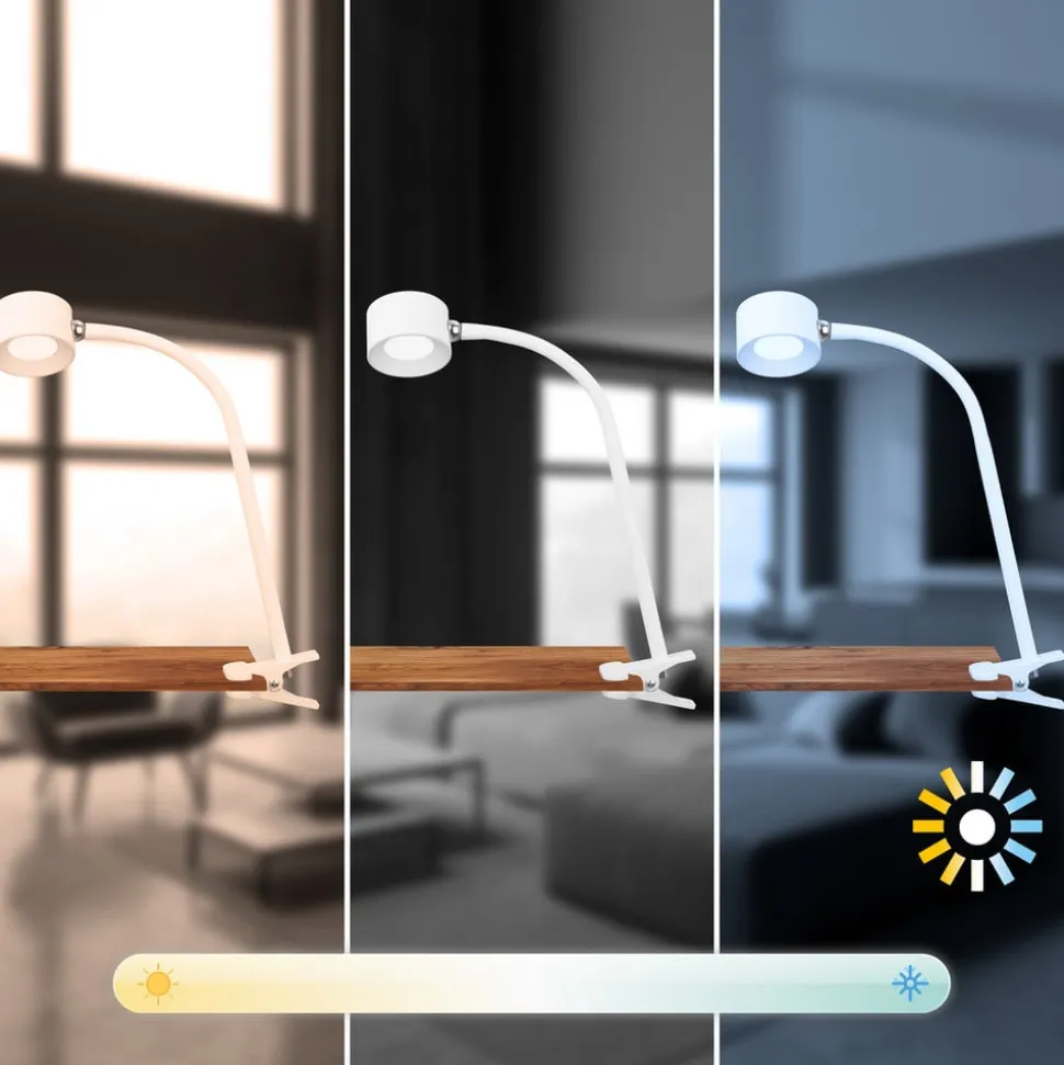 Klemlamp Tari, wit, CCT, touchdimmer, USB