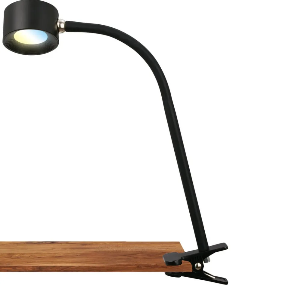 Klemlamp Tari, zwart, CCT, touchdimmer, USB