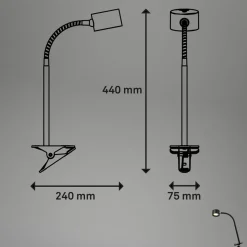 Klemlamp Tari, zwart, CCT, touchdimmer, USB