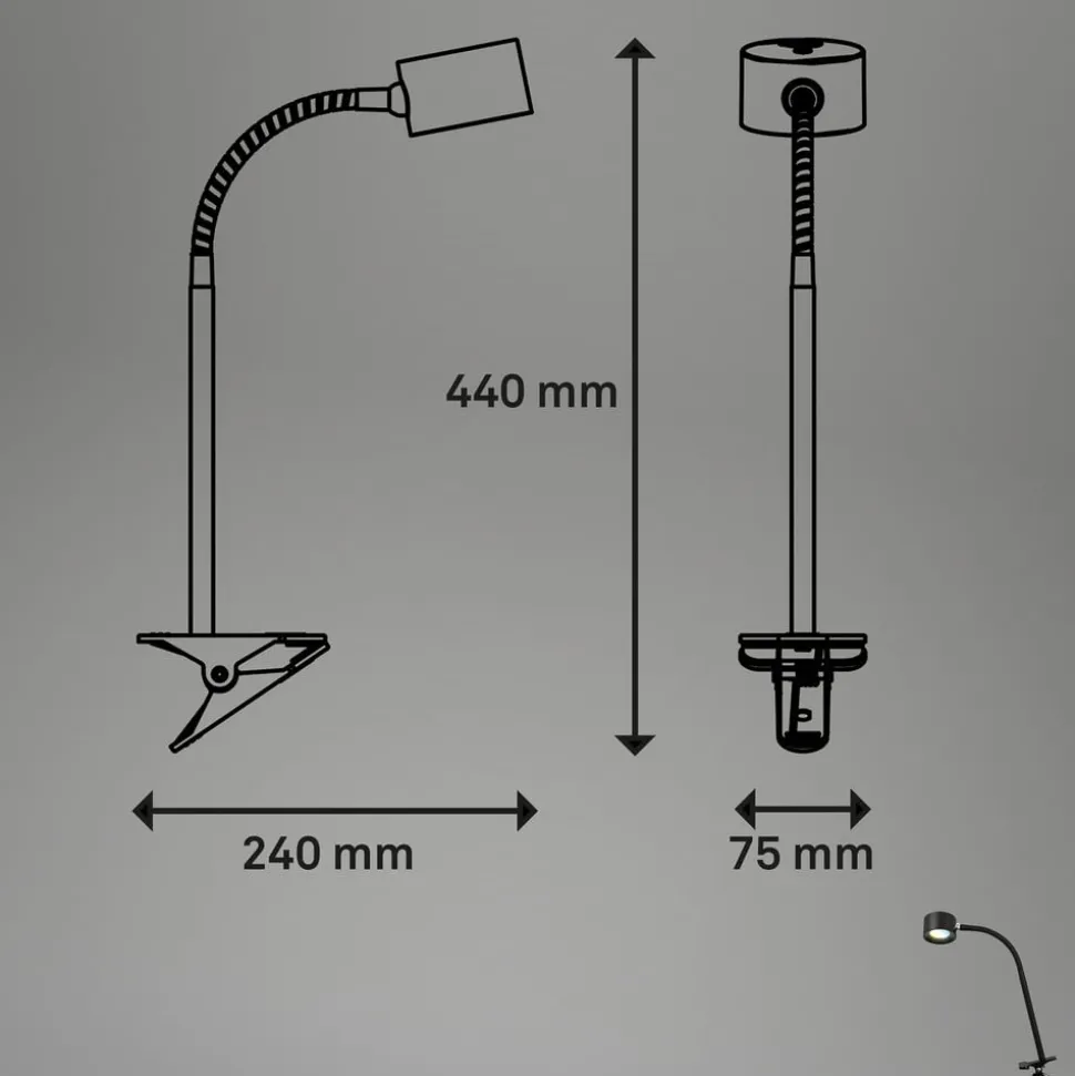 Klemlamp Tari, zwart, CCT, touchdimmer, USB