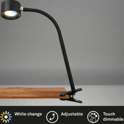 Klemlamp Tari, zwart, CCT, touchdimmer, USB