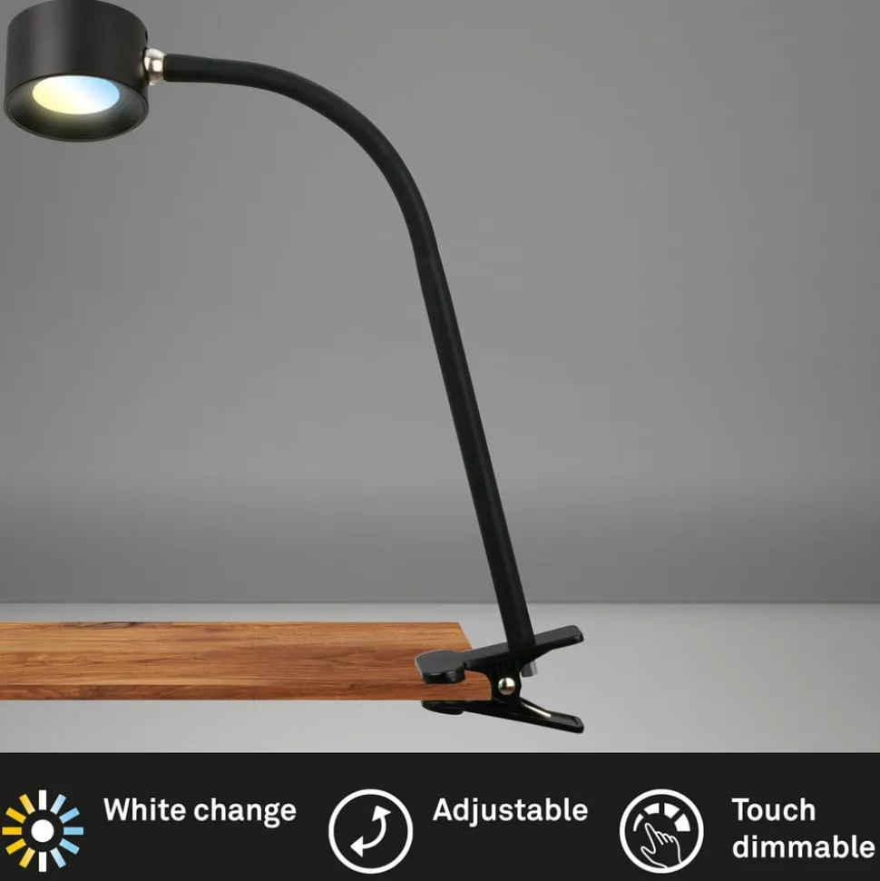 Klemlamp Tari, zwart, CCT, touchdimmer, USB