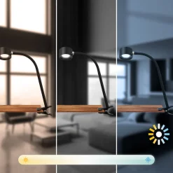 Klemlamp Tari, zwart, CCT, touchdimmer, USB