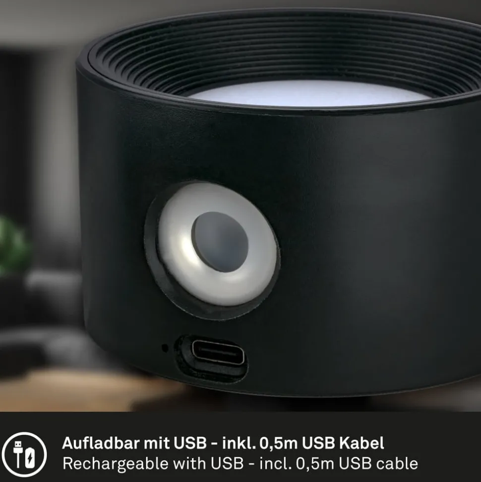 Klemlamp Tari, zwart, CCT, touchdimmer, USB