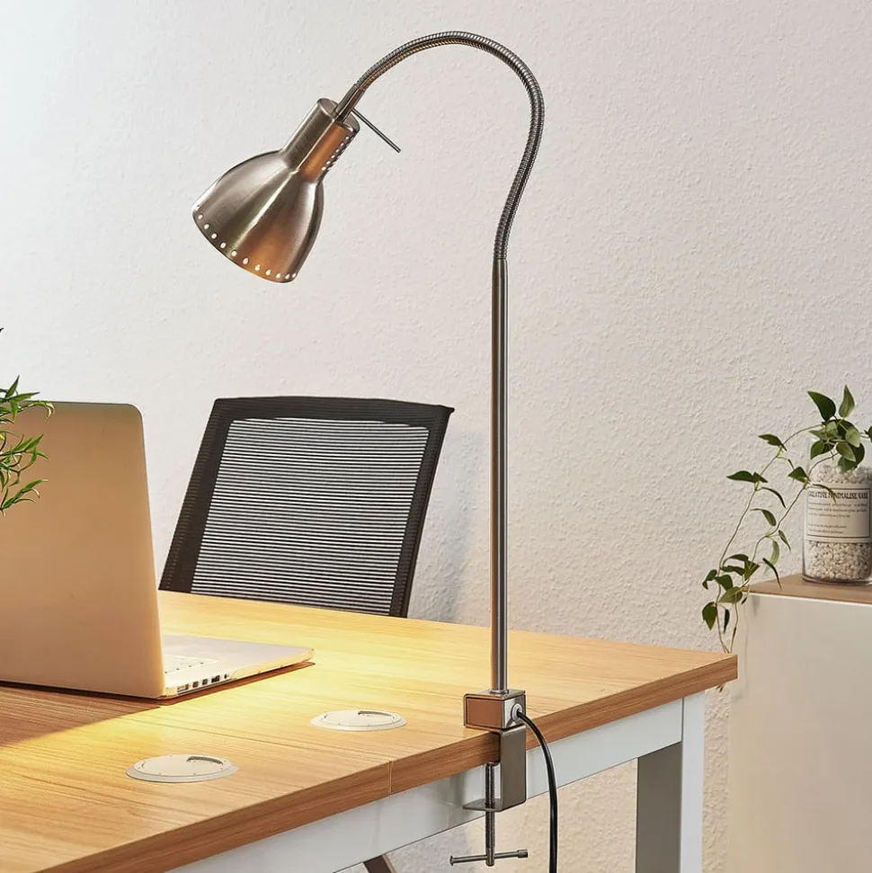 Klemlamp Triska met flexarm, gesatineerd nikkel