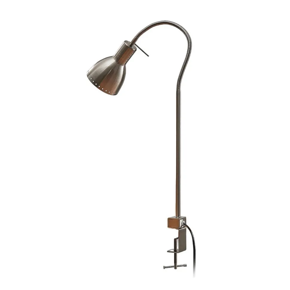 Klemlamp Triska met flexarm, gesatineerd nikkel