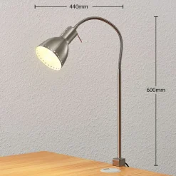 Klemlamp Triska met flexarm, gesatineerd nikkel