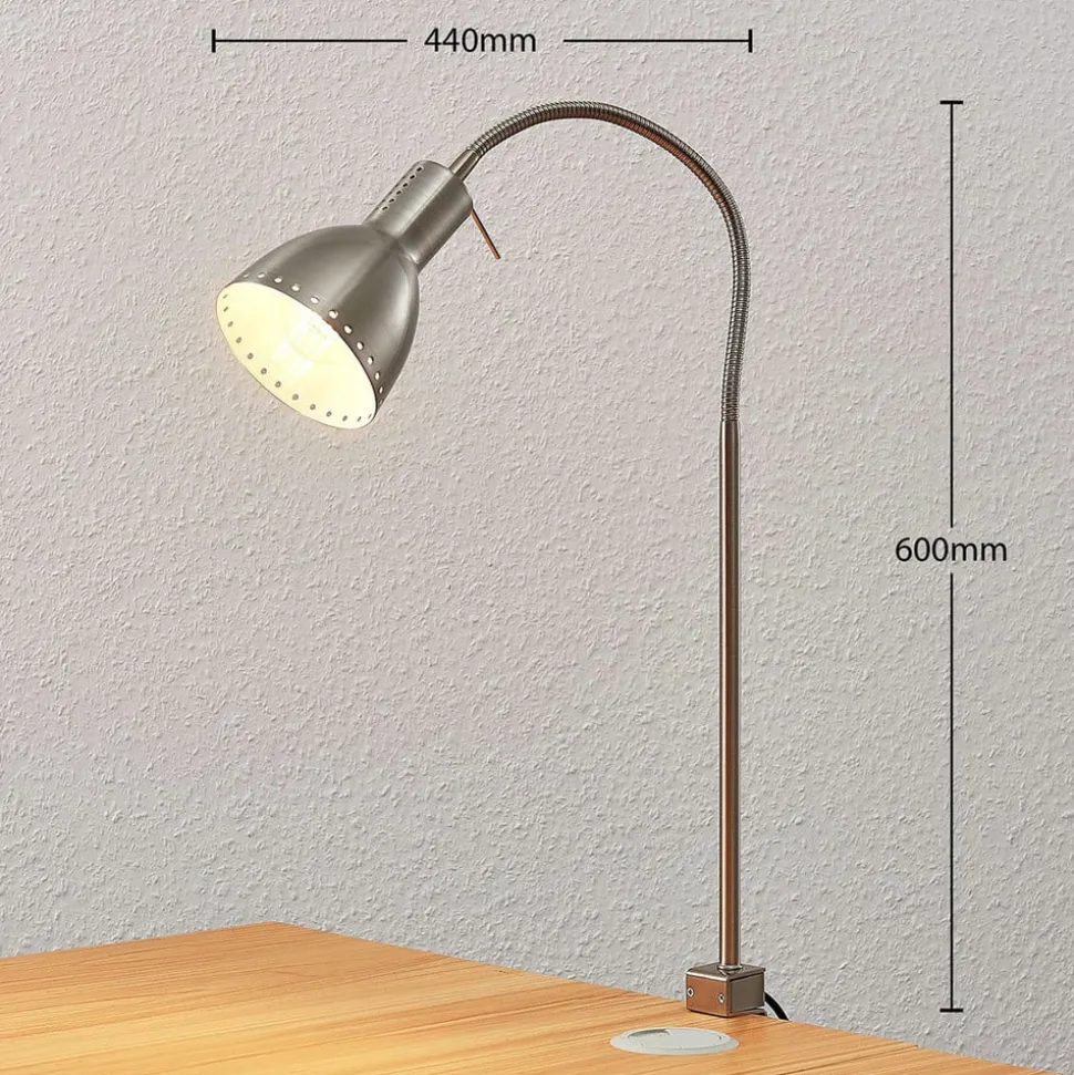 Klemlamp Triska met flexarm, gesatineerd nikkel