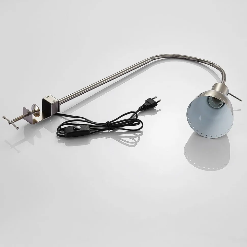 Klemlamp Triska met flexarm, gesatineerd nikkel