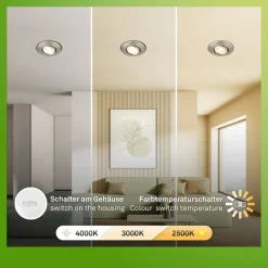 Klira inbouwlamp, nikkel, draaibaar, dimbaar, 3 stuks