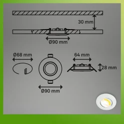 Klira inbouwlamp, wit, Ø 9 cm, draaibaar, 3 stuks