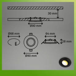 Klira inbouwlamp, zwart, Ø 9 cm, draaibaar, 3 stuks
