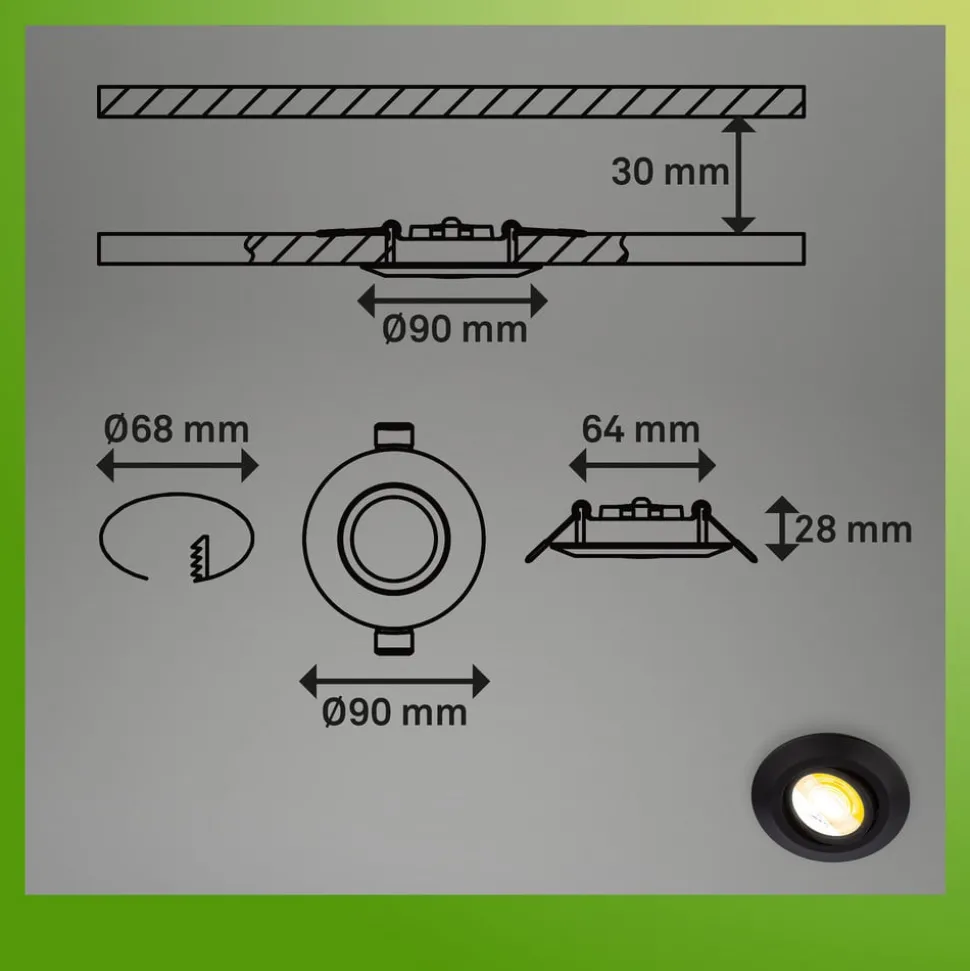 Klira inbouwlamp, zwart, Ø 9 cm, draaibaar, 3 stuks