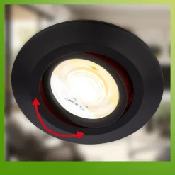 Klira inbouwlamp, zwart, Ø 9 cm, draaibaar, 3 stuks