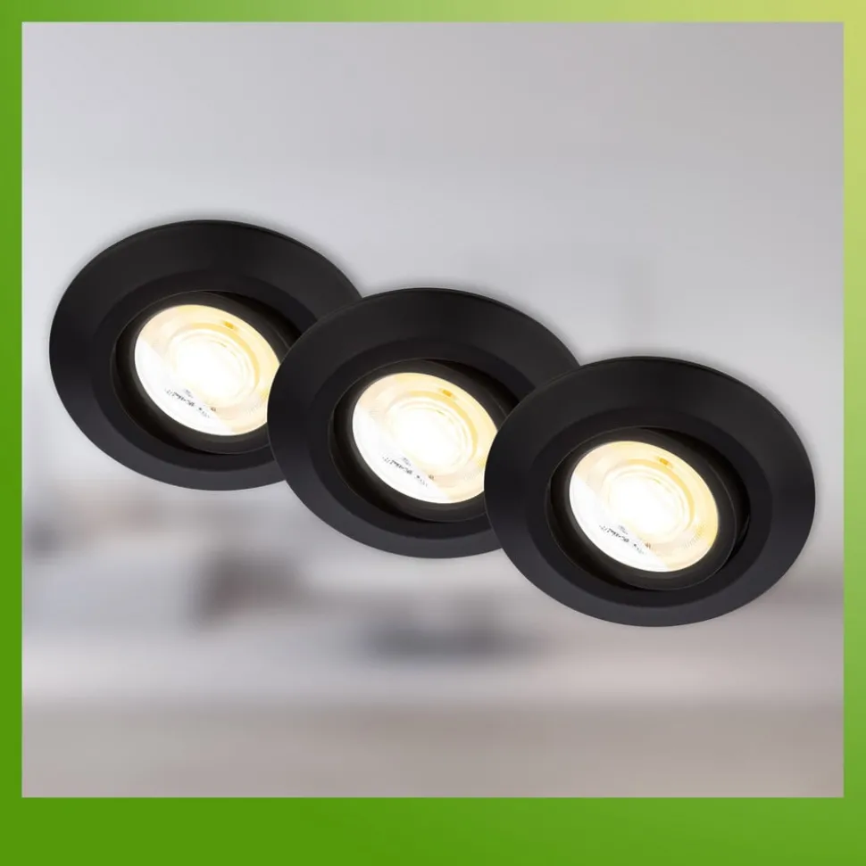 Klira inbouwlamp, zwart, Ø 9 cm, draaibaar, 3 stuks