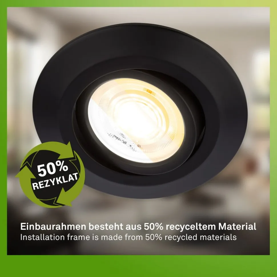 Klira inbouwlamp, zwart, Ø 9 cm, draaibaar, 3 stuks