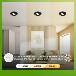 Klira inbouwlamp, zwart, Ø 9 cm, draaibaar, 3 stuks