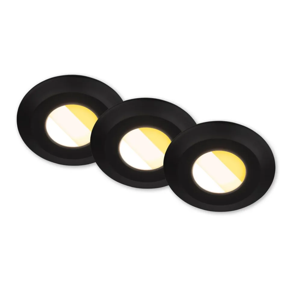 Klira inbouwlamp, zwart, Ø 9cm, IP44, dimbaar, 3 stuks