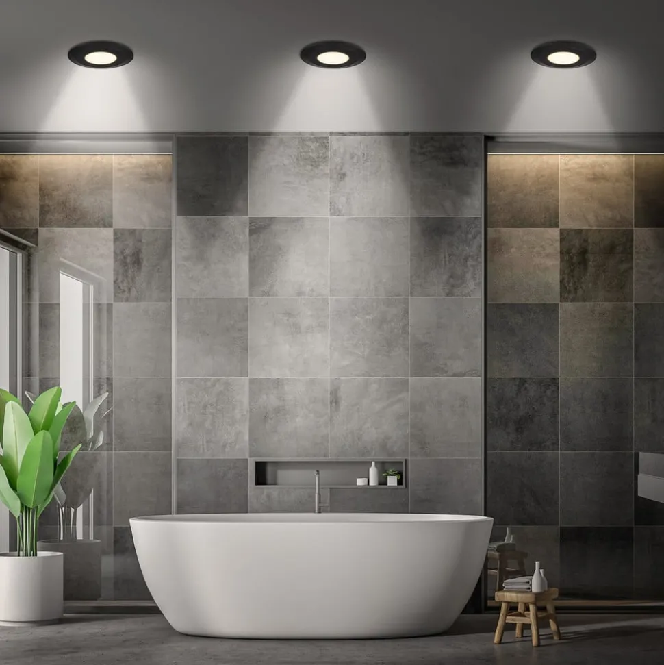 Klira inbouwlamp, zwart, Ø 9cm, IP44, dimbaar, 3 stuks