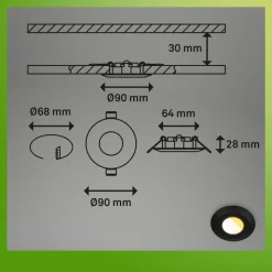 Klira inbouwlamp, zwart, Ø 9cm, IP44, dimbaar, 3 stuks