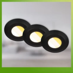 Klira inbouwlamp, zwart, Ø 9cm, IP44, dimbaar, 3 stuks