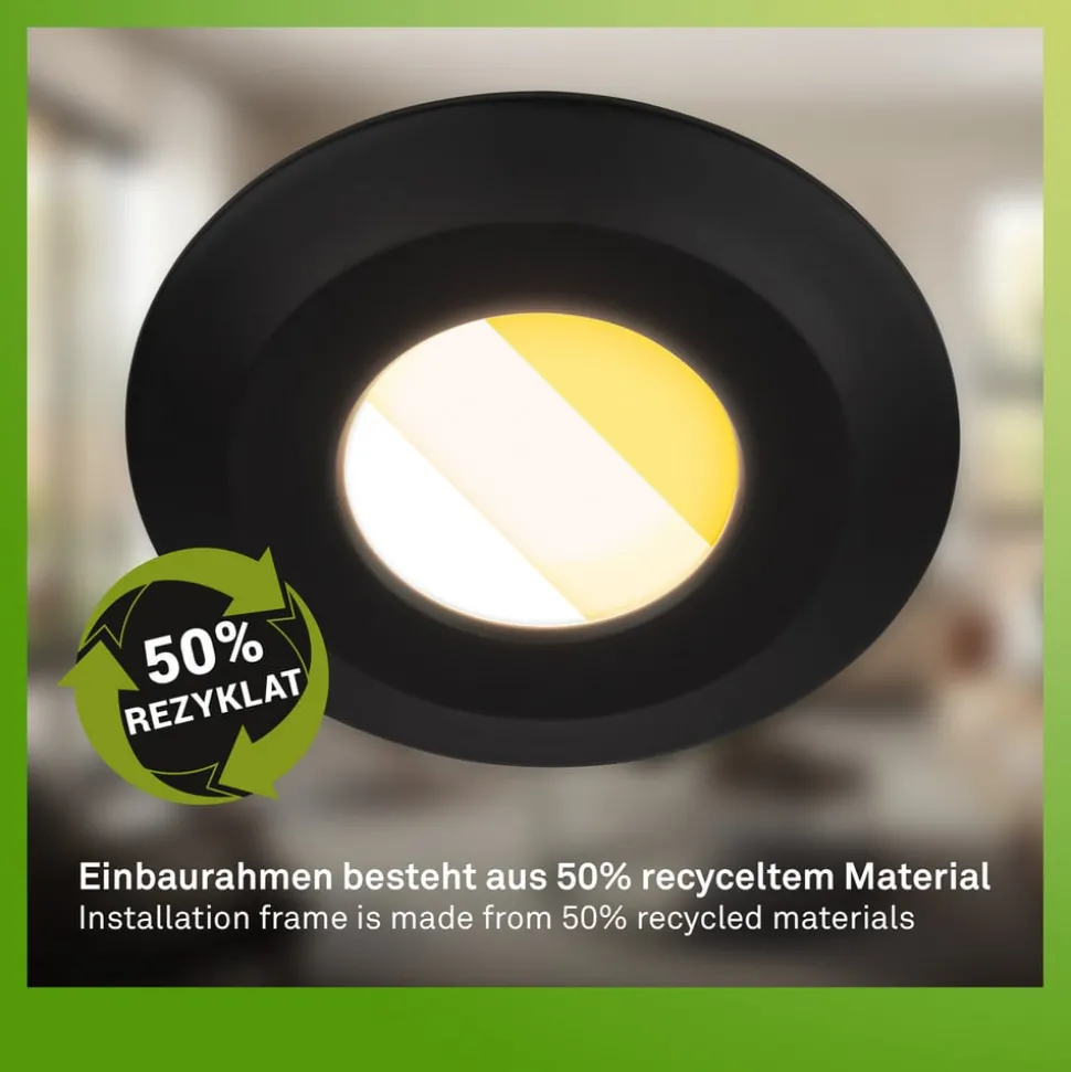 Klira inbouwlamp, zwart, Ø 9cm, IP44, dimbaar, 3 stuks