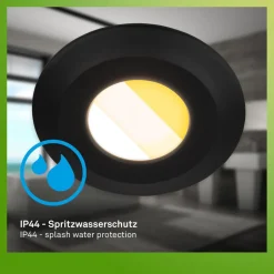 Klira inbouwlamp, zwart, Ø 9cm, IP44, dimbaar, 3 stuks