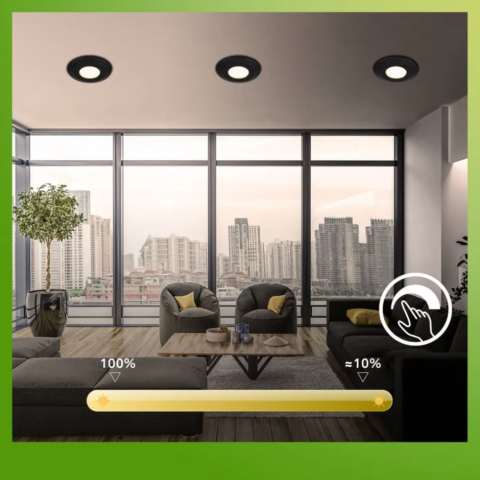 Klira inbouwlamp, zwart, Ø 9cm, IP44, dimbaar, 3 stuks