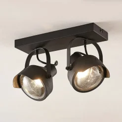 Koplamp-plafondspot Henega, zwart, met 2 lampjes
