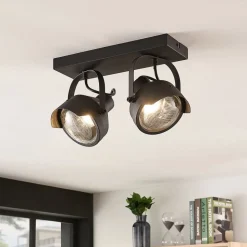 Koplamp-plafondspot Henega, zwart, met 2 lampjes