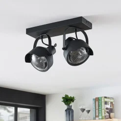 Koplamp-plafondspot Henega, zwart, met 2 lampjes
